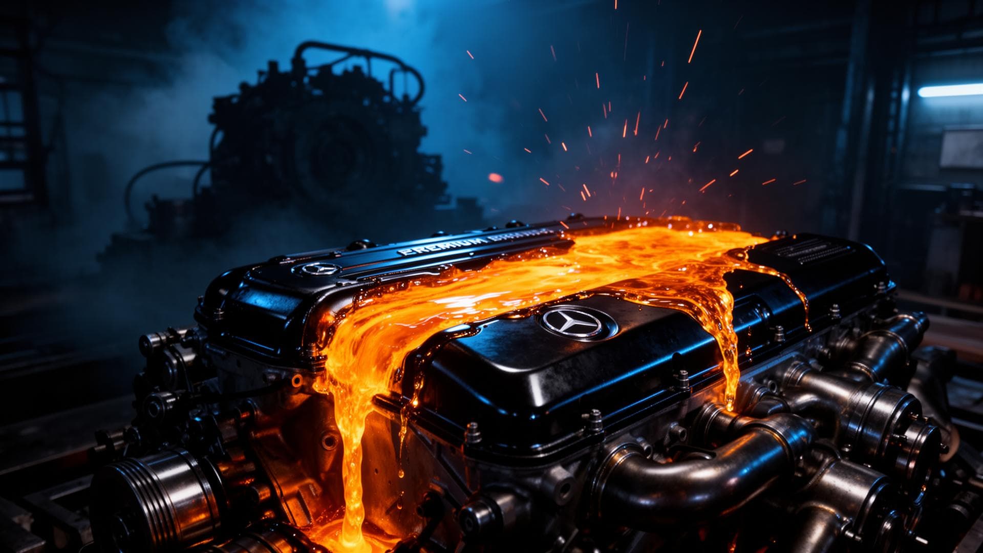 Premium engine with flowing oil